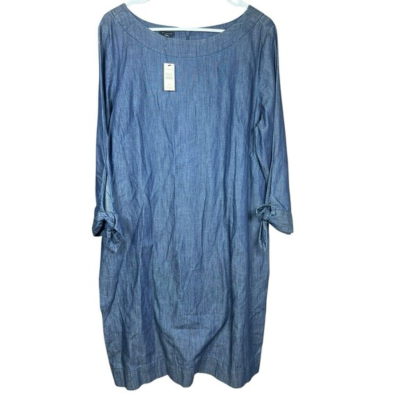 Talbots Chambray Shift Dress Women’s 16 NWT Blue‎ Denim 100% Cotton Tie Sleeve - Picture 1 of 14